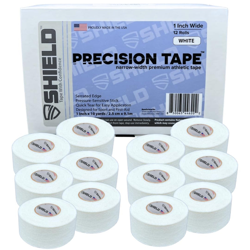 SHIELD 1 Inch Athletic Tape – Precision Tape 12 Pack – Strong Cotton, No Residue – Made in USA – Rigid Sports Wrap for Fingers, Thumbs, Toes, First Aid, Training - BeesActive Australia