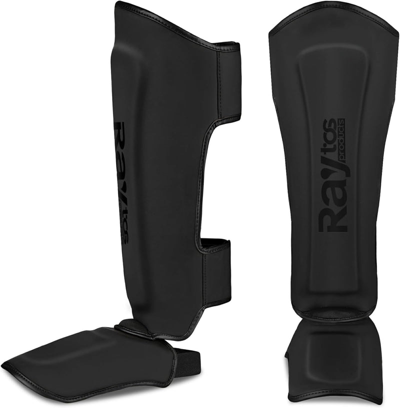 Muay Thai Shin Guards - MMA Kickboxing Leg Instep Protective Pads, Martial Art Sparring Gear for BJJ Karate Boxing Taekwondo Training, Men Adults Kids Children Black&A Medium