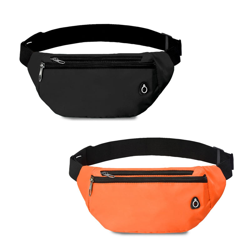 Fanny Pack for Women Men,Crossbody Fanny Pack Water Resistant Sports Waist Bag Pack, Belt Bag for Travel Hiking Running 2pack-black/orange