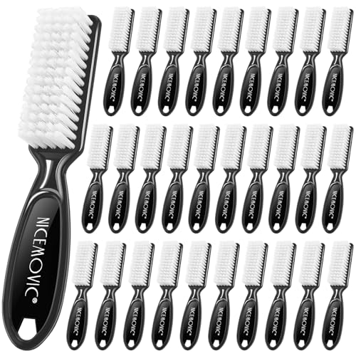 NICEMOVIC 30 Pcs Handle Grip Nail Brush, Hand Fingernail Cleaner Brush Manicure Tools Scrub Cleaning Brushes Kit, Use for Toe and Nail Cleaning (Black) Black