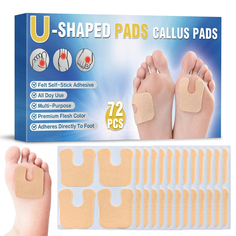 72 Pcs U-Shaped Callus Pads for Feet, Callus Cushions for Bottom of Foot, Self Adhesive Felt Foot Metatarsal Corn Pads for Relieve Heel and Forefoot Pressure, Foot Pain Relief for Men and Women 72 Pcs - BeesActive Australia