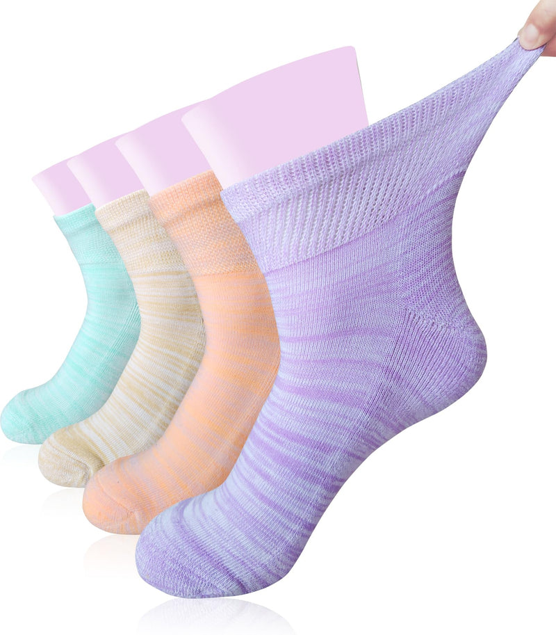 Women's Diabetic Ankle Socks Super Wide for Swollen Bariatric Feet, Neuropathy Non Binding Sock 4 Pairs One Size Sky Blue/Khaki/Bright Yellow/Purple - BeesActive Australia