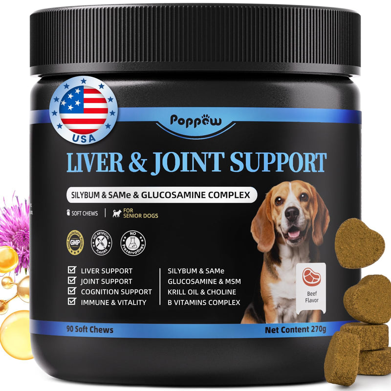 Senior Dog Liver & Joint Supplement – Same, Milk Thistle (Silybin), Glucosamine, MSM for Liver Health Detox, Mobility, Joint Pain Support, Cognitive & Vitality Support, Beef Flavor, 90Ct 90 Count (Pack of 1)