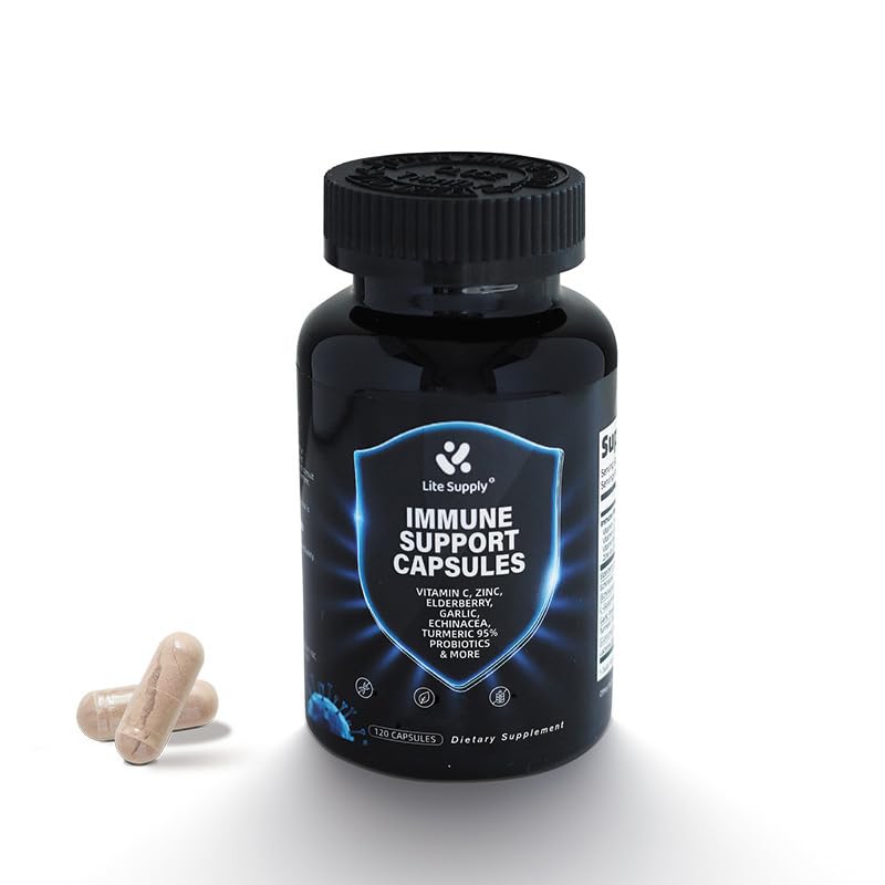 Immune Support Capsules, 10-in-1 Powerful Blend of Vitamin C, E, B6, Zinc, Elderberries, Garlic Bulb, Echinacea, Turmeric Advanced, Immune Defense for Adults