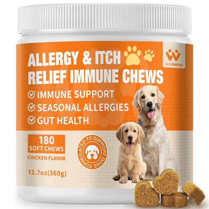 Dogs Allergy & Itch Relief Chews, Dog Probiotics for Itchy Skin and Itchy Ear, Dog Allergy Supplement for Paw Licking - 180 Treats Chicken