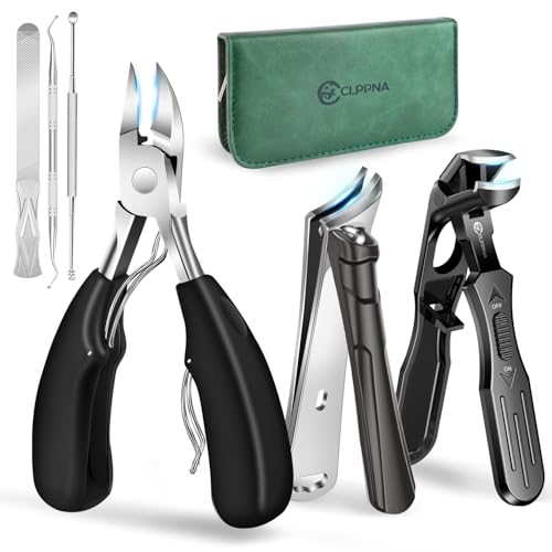 Toenail Clippers for Seniors Thick Toenails, CLPPNA Angled Head Large Toe Nail Clippers Set for Men, Heavy Duty 45° Ingrown Toenail Clippers, 37mm Wide Opening Nail Cutter with Long Handle, 6PCS 6PCS(Ingrown & Angled & Slanted）
