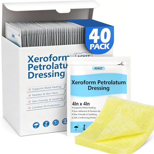 40 Pack Medical Xeroform Petrolatum Dressing Patch,4"x4"Non-Adherent Gauze Pads,Soft Fine Mesh Gauze Patch for Wound Care,Burns,Lacerations,Skin Grafts & Surgical Incisions,Individual Packaged 4"x4"