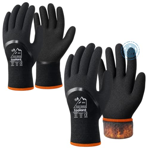 toolant Winter Work Gloves for Men & Women, 3/4 Waterproof Freezer Gloves with Thermal Insulated, Durable, Strong Grip 2 Pair Medium Black