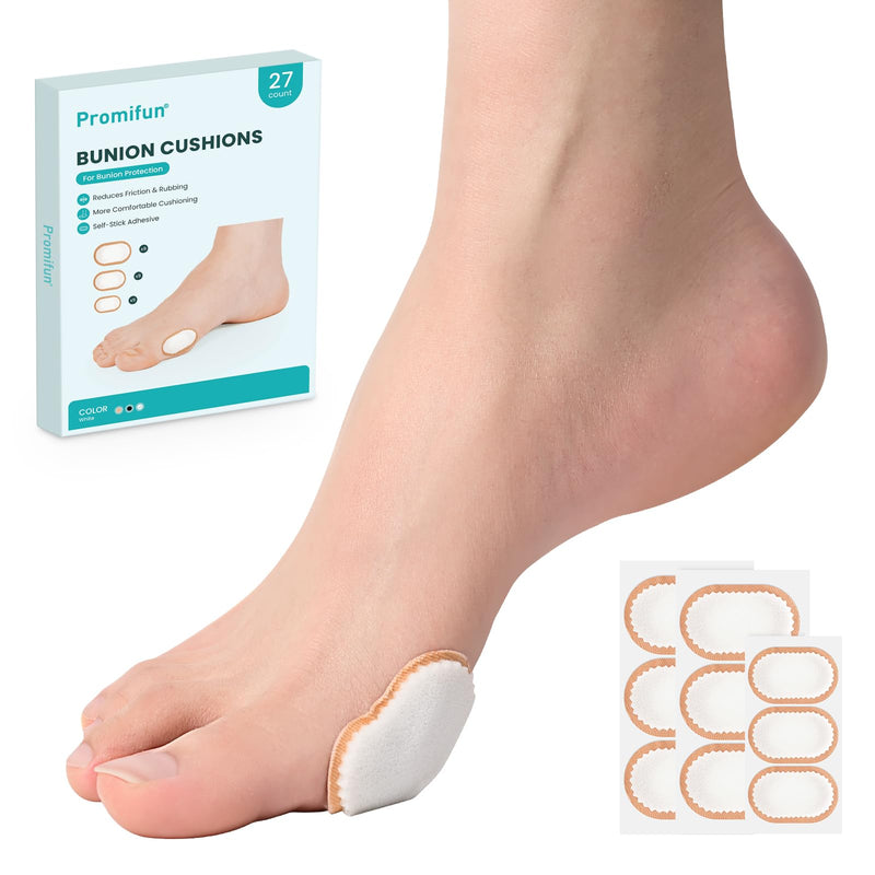 Foam Bunion Pads to Wear with Shoes - 27 ct Bunion Cushion - Moleskin Protect Feet for Men and Women - Stick Center (Multi-Size) Beige 27 Count ( Multi-size)