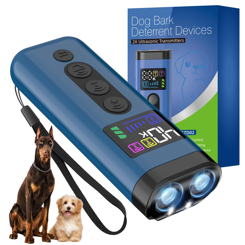 Dog Bark Deterrent Device, 65 FT Range,3X Ultrasonic Bark Deterrent Device & Ultrasonic Dog Trainer - Anti-Barking Device with Color Display, Safe & Effective Alternative to Bark Collars -Blue Blue