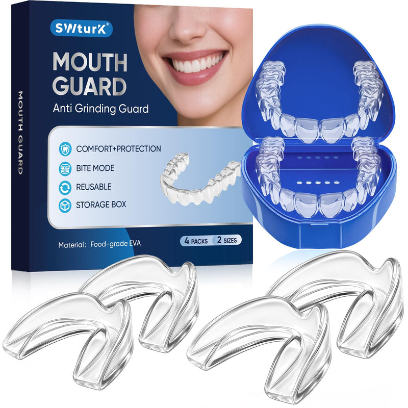 Mouth Guard for Clenching Teeth at Night, Mouth Guard for Grinding Teeth at Night, Comfortable & Reusable Adult Teeth Grinding Mouthguards for Sleeping, Includes 4pcs & 1 Travel Case 1.8*2.2in+2*2.6in 4.0 - BeesActive Australia