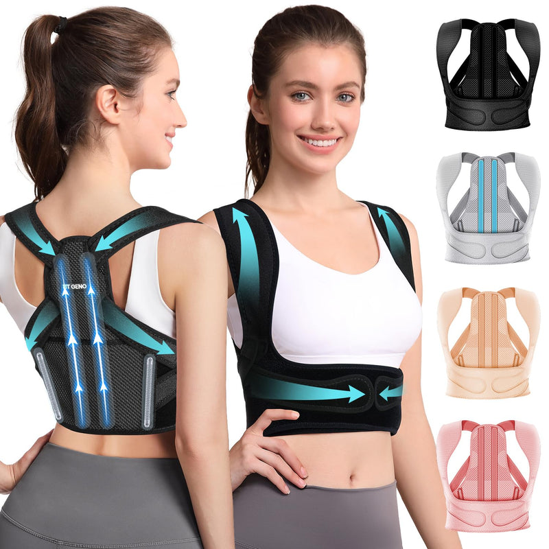 Fit Geno Posture Corrector for Women & Men: Adjustable Lightweight Upper Back Brace for Neck Shoulder & Upper Back Pain Relief - Improve Posture Correct Hunchback Slouching Invisible Under Clothes (M/L Under Bust 35" - 47") Black Medium/Large