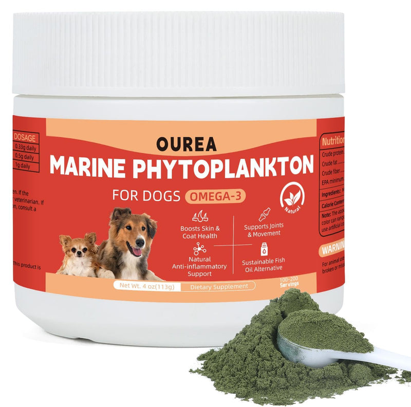 Phytoplankton for Dogs – 100% Pure Nannochloropsis Powder, Natural Omega-3 EPA Skin & Coat Support, Immune & Joint Wellness, Pure Microalgae, Easy-Mix Superfood Supplement for All Breeds(4 oz / 113 g)