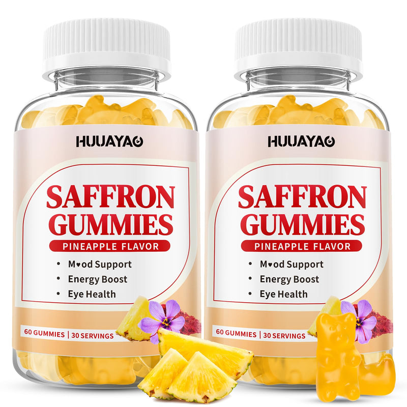 10-IN-1 Saffron Gummies, Sugar Free Saffron Supplements with Ashwagandha, L-Theanine, Rhodiola Rosea, Vitamin D3, B6, Magnesium & Zinc for Mood, Energy, Focus Support, Pineapple Flavor, 120 Count 120 Count (Pack of 1)