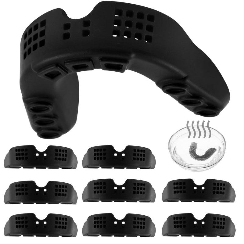BBTO 10 Pack Sports Mouth Guard, Moldable Breathable Mouthguard with Perforation for Men Women Adult Team Sports(Black) Black - BeesActive Australia