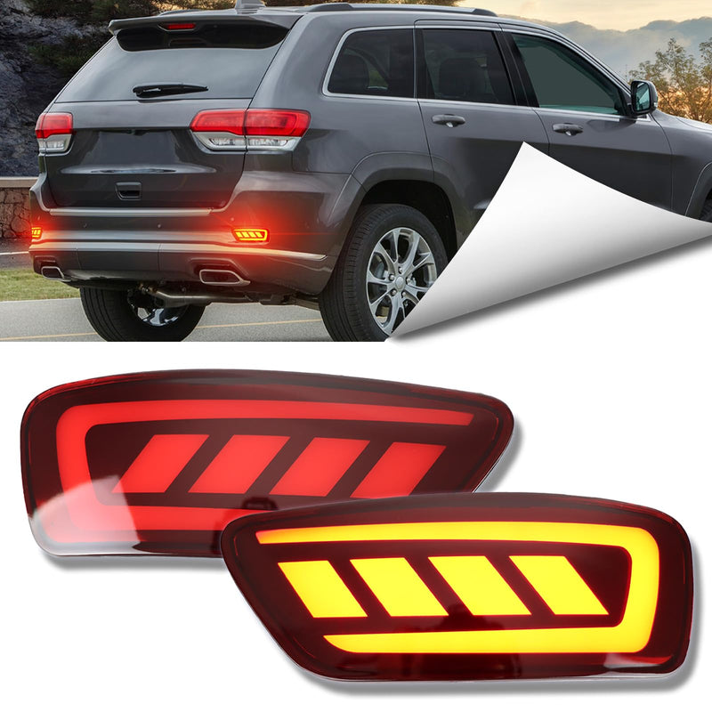 LED Rear Bumper Reflector Lights Trim for Jeep Grand Cherokee 2012-2021 Compass 2011-2017 for Dodge Journey 2011-2017 | Sequential Turn Signal, Red DRL & Brake Light (Red)