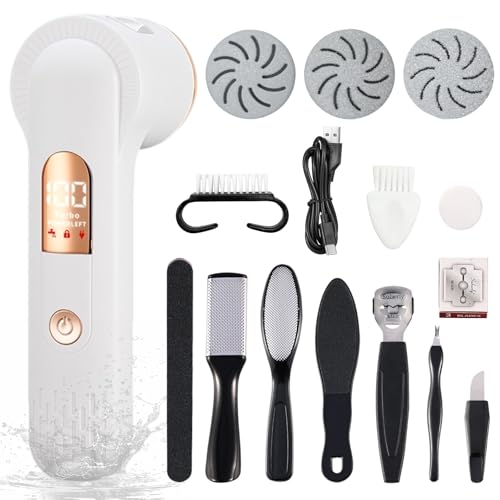 Electric Foot Scrubber File Callus Remover with Absorb Function, Waterproof Foot Grinder Cracked Dry Dead Skin Removal for Feet Care, 3 Rollers, 2 Speed, Battery Display