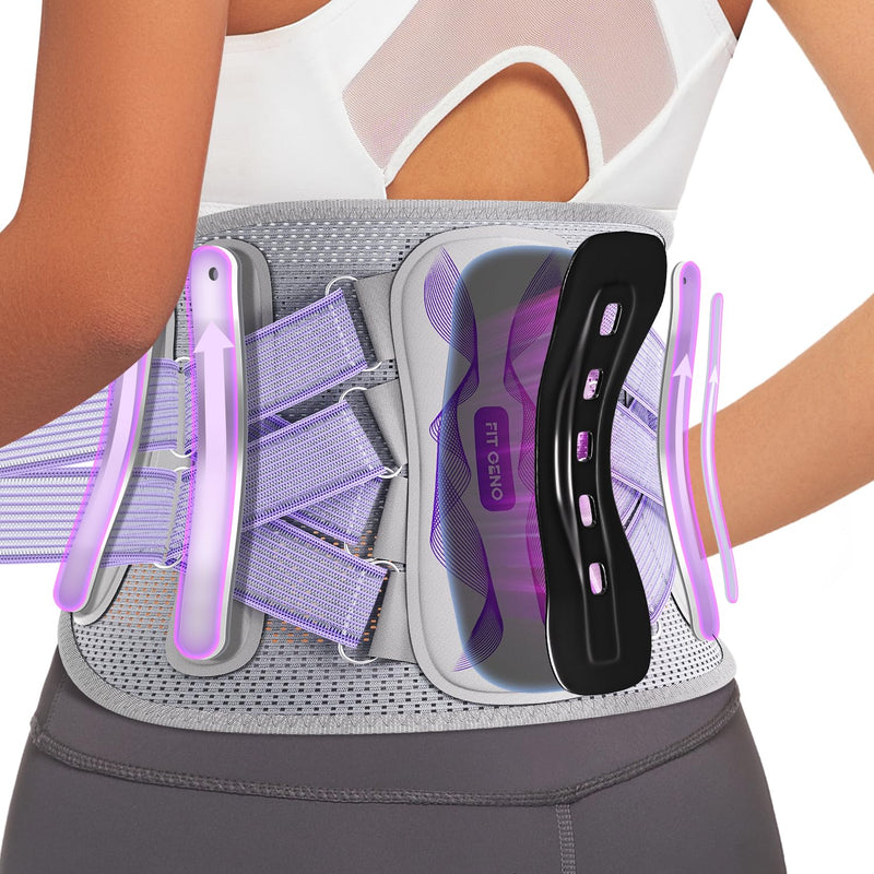 Fit Geno Back Brace for Lower Back Pain Women: Adjustable Lumbar Support Brace for Pain Relief - Breathable Waist Belt for Comfort - L/XL Purple