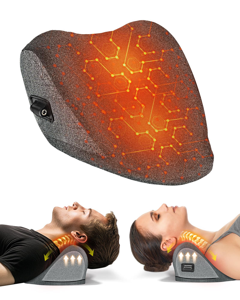 Heated Neck Stretcher for Pain Relief - Neck and Shoulder Relaxer Graphene Heated Cervical Traction Device Neck Pillow Corrector Chiropractic for TMJ Pain Relief and Cervical Spine Alignment Grey