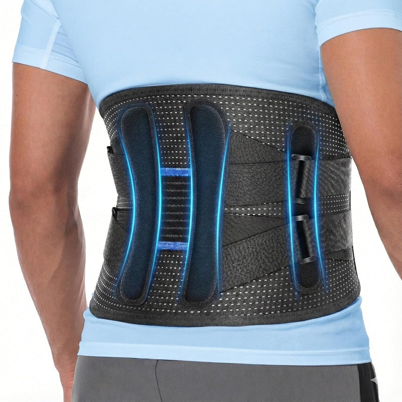 Fit Geno Back Brace for Lower Back Pain Men & Women: Adjustable Lumbar Support Brace for Pain Relief - Breathable Waist Belt for Comfort - L/XL L/XL (Waist: 38" - 46") Charcoal - BeesActive Australia