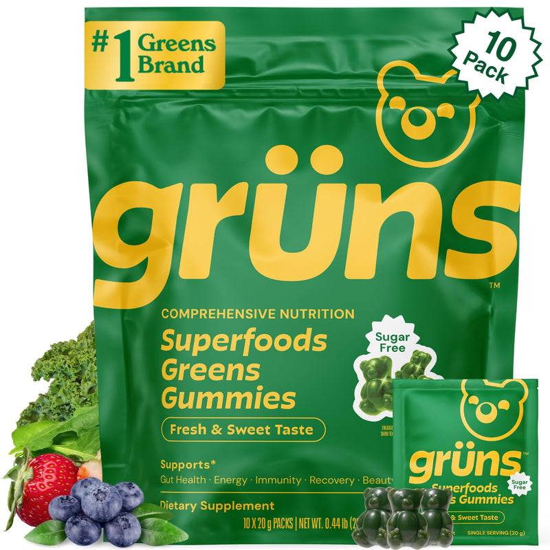Adult Greens Gummies Sugar Free Multivitamin & Prebiotic Fiber, 10 ct | Daily Supplement for Men and Women with Vitamins, Minerals, Adaptogens, Fiber 10 Count (Pack of 1)
