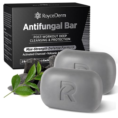 Roycederm Antifungal Soap for Active Skin – Medicated Bar for Athlete’s Foot, Jock Itch, Ringworm with Tea Tree Oil, Charcoal & Volcanic Ash 2 Pack Soap