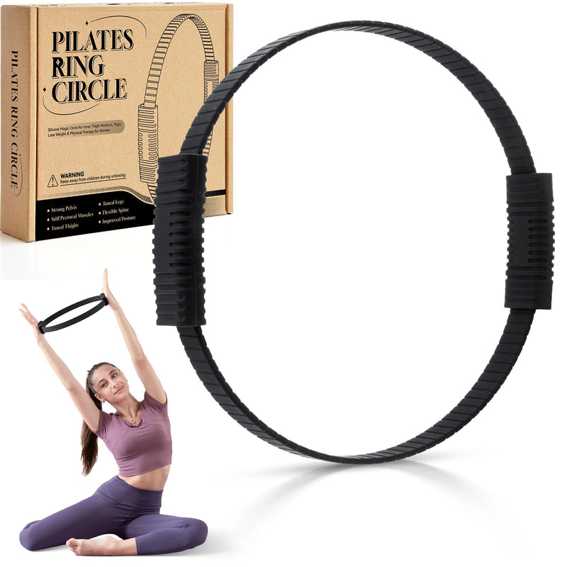 Pilates Ring Circle, 14" Magic Circle Pilates Rings for Focusing on Toning Inner Thighs, Arms, and Core, Fitness Exercise Ring Workout Ring for Yoga and Pilates Black