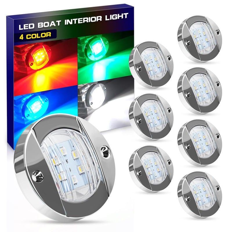 UCINNOVATE 8x LED Round Boat Lights, Navigation Light, Courtesy Lights, 4-Color Boat Interior Lights, 12V Boats Transom Light for Yacht, Pontoon Boating, Sailboat, Kayak (Red/Green/Blue/White) 8PCS(ROUND) R/G/B/W - BeesActive Australia