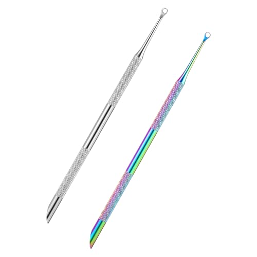2PCS Pre Treatment Cuticle Pusher Dual Ended Cuticle Remover Stainless Steel Nail Dirt Cleaner Tool For Women Salon Home Fingernails Toenails Manicure Pedicure Nail Art Care Tools Silver, Color