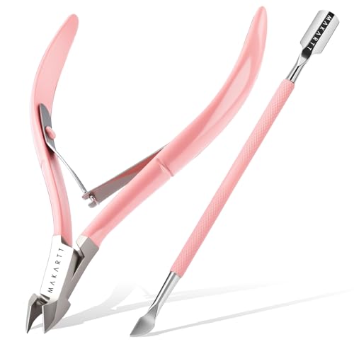 Makartt 7mm Pink Cuticle Nipper & Pusher, Stainless Steel, Dual-Spring