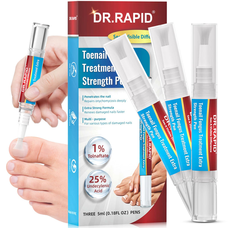 Toenail Fungus Treatment Extra Strength - DR.RAPID Toenail Fungus Treatment Pen with 25% Undecylenic Acid & Tolnaftate, Ideal for Fungus Treatment for Damaged Nails & Fingernails 5ml/0.18FLOZ 3Pcs 1 Count (Pack of 3)