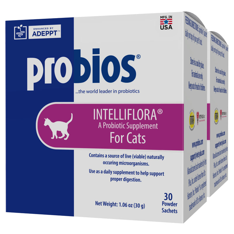 Probios Intelliflora for Cats, Daily Probiotic Powder with Prebiotics, 200 Million CFU/g, Supports Gut Health Digestion and Immune Health, Chicken Liver, 30 Sachets (Pack of 2)