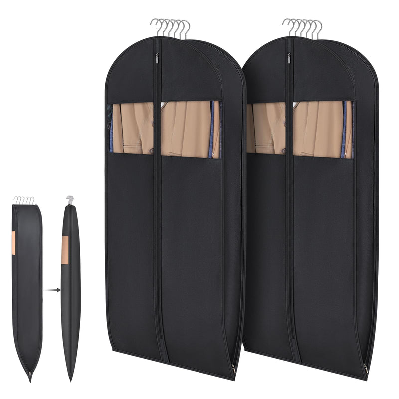 Syeeiex 54'' Garment Bags for Hanging Clothes with 8'' Gussets,Space Saving Hanging Garment Bag with Self Compression Zipper - Save 50% Space-Can Hold 6 Down Coats,8 Fur & Winter Coats,20 Shirts(2PCS) 54'' - 2pcs(8'' Gusseted) Black