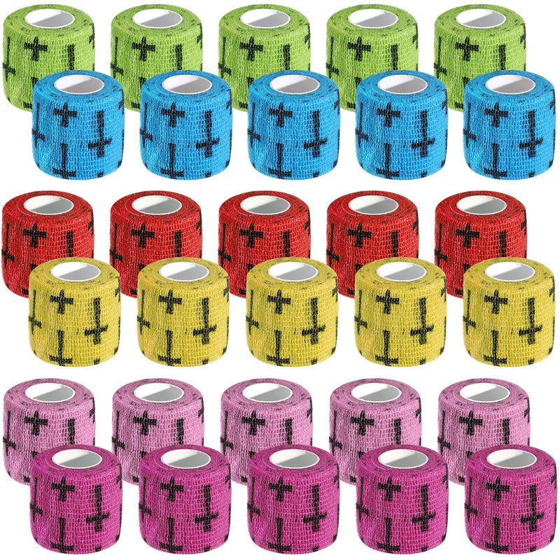 30 Pcs Cross Athletic Wrist Tape Football Self Adhesive Elastic Christian Tape 2 Inch x 5 Yard Non Woven Religious Wrist Wrap for Sports Baseball Soccer Volleyball Trainers(Colorful) Colorful - BeesActive Australia