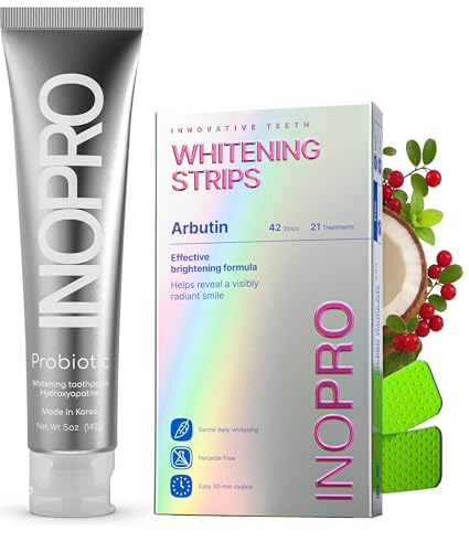 InoPro Teeth Whitening Strips 21 Treatments Kit + InoPro Whitening Hydroxyapatite Toothpaste with Probiotic for Sensitive Teeth 5oz