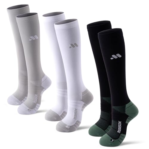 Compression Socks for Women and Men,15-20 mmHg Support(3 Pairs) Medium A03-black/White/Gray
