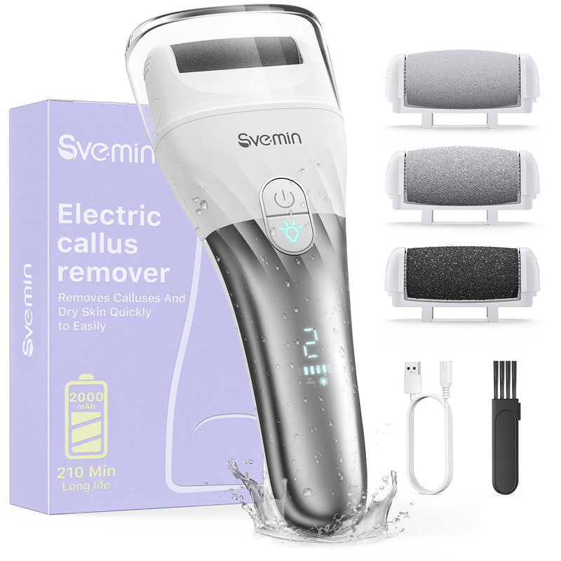 Electric Callus Remover for Feet - 2-Speed Rechargeable Pedicure Kit with 3 Rollers, IPX4 Waterproof Foot Scrubber & Digital Display | Professional Dead Skin & Callus Remover for Women/Men Silver - BeesActive Australia