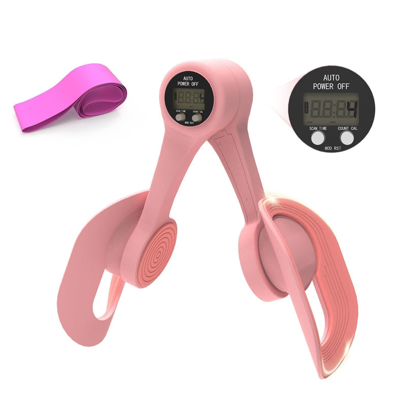 Thigh Trainer, 360°Adjustable Pelvic Floor Muscle Trainer with LED Display, Inner Thigh Exerciser with 20LB Resistance Band for Women, Home Fitness Equipment for Hip, Leg, Arm Pink