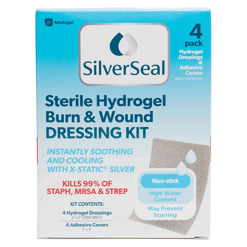 SilverSeal Hydrogel Burn & Wound Dressing Kit with X-Static Silver - FDA Cleared Care for Burns, Cuts & Wounds ‚Äì Soothing Moisture, Relief & Protection - 4 (2‚Äùx3‚Äù) Hydrogels + 4 (3‚Äùx5‚Äù) Adhesive Pads - BeesActive Australia