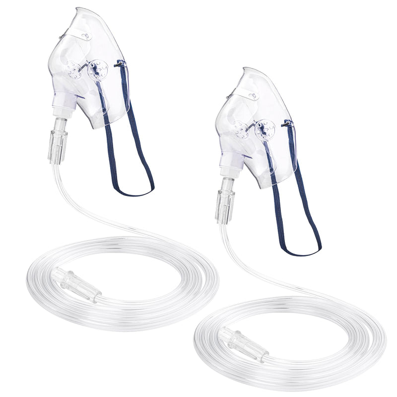 2 Pack Oxygen Mask for Face with 6.6 Ft Tubing and Adjustable Elastic Strap - Adult - Clear Size M (No Cup) - BeesActive Australia