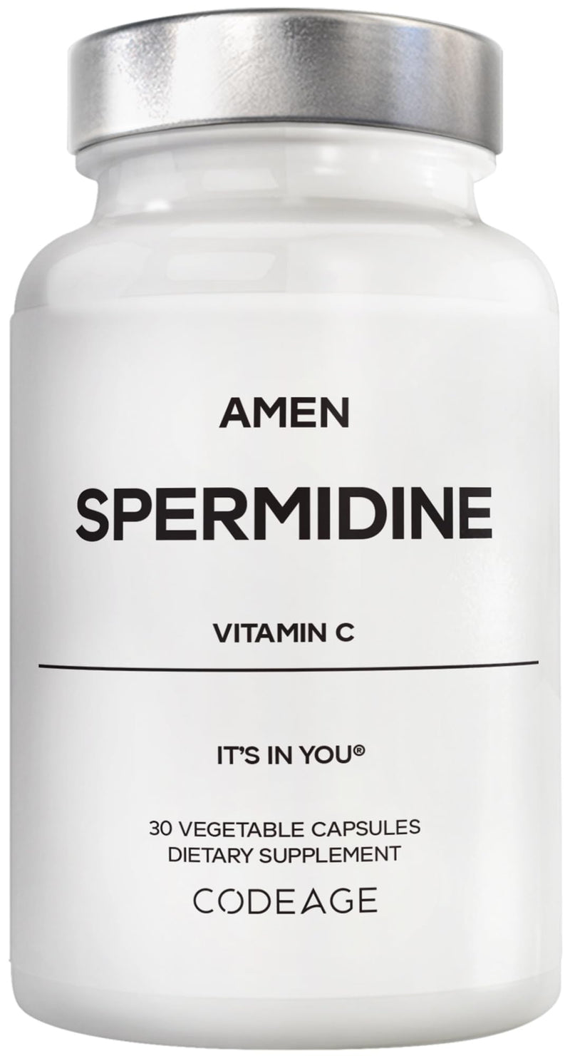 Amen Spermidine, Trihydrochloride, Vitamin C, Vegan, 30 Capsules | Spermidine 10 mg with vitamin C, one capsule per serving. Gluten-free, vegan, non-GMO.