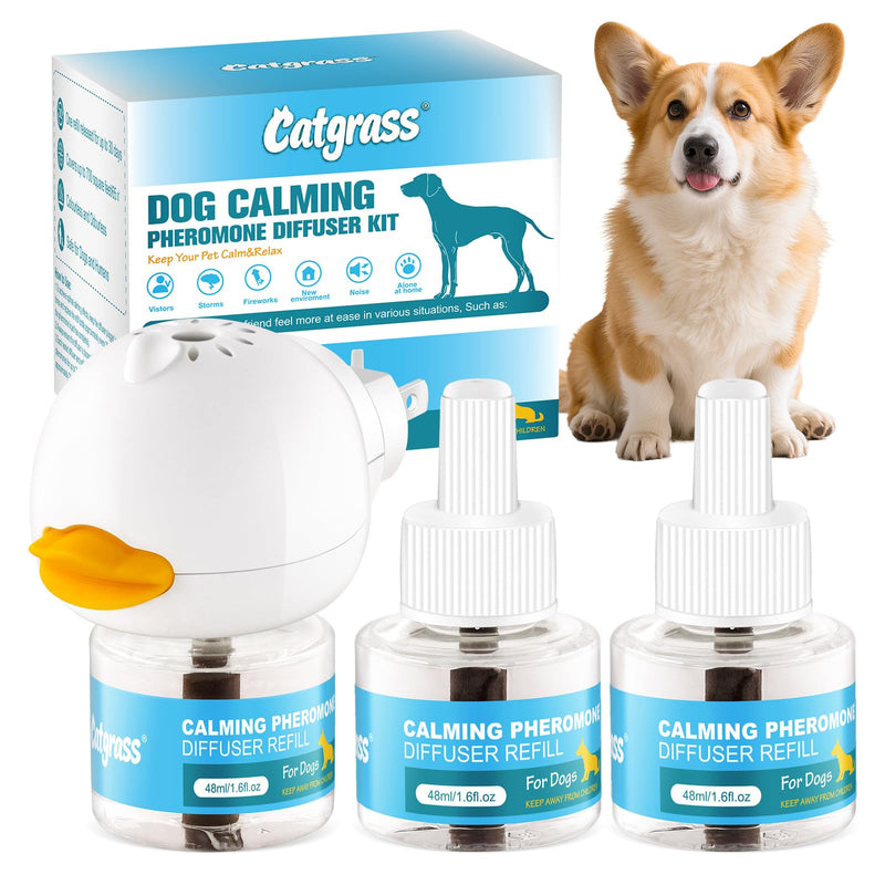 Dog Calming Pheromone Diffuser 4-In-1 Appeasing Pet Pheromone Calming Diffuser Kit (Plug in + 3 Pack 48ml Refill) for Anxiety Relief, Reduce Barking, Aggression & Stress, 90 Day Supply (Tasteless) A