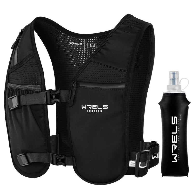 Running Vest with Running Water Bottle,Adjustable Reflective Hydration Vest with Waterproof Phone Holder for Women Men,Lightweight Water Vest for Outdoors black with 500ml soft flask Large/X-Large