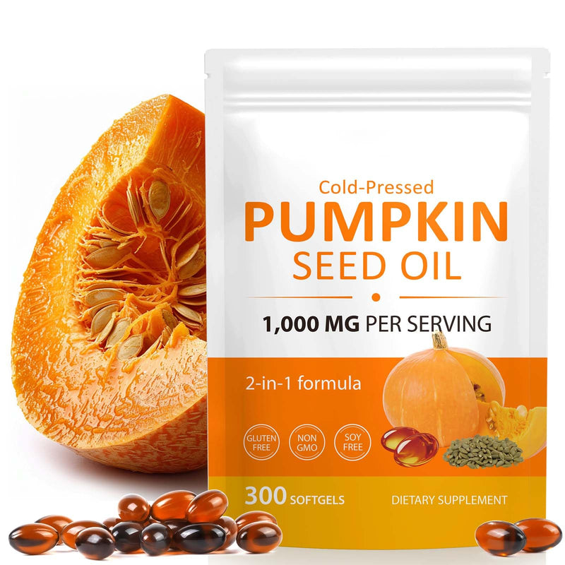 Pumpkin Seed Oil Capsules, Cold Pressed Pure Virgin Pumpkin Seed Oil Softgels Essential Omega-3/6, Fatty Acids, Phytosterols, Vitamin E, Supports Hair Health, Prostate Function - 300 Softgels - BeesActive Australia
