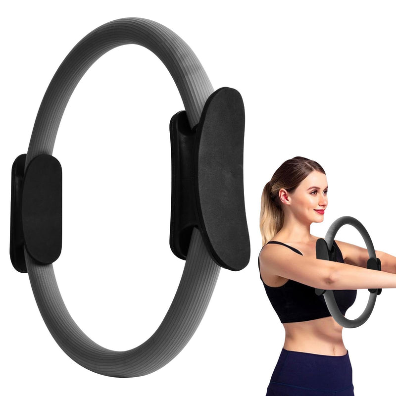 15" Pilates Ring, Dual-Grip Pilates Ring Lightweight Circle Yoga Rin-g for Enhance Thigh and Arm Strength, Body Exercise Tool for Home Gym Gray