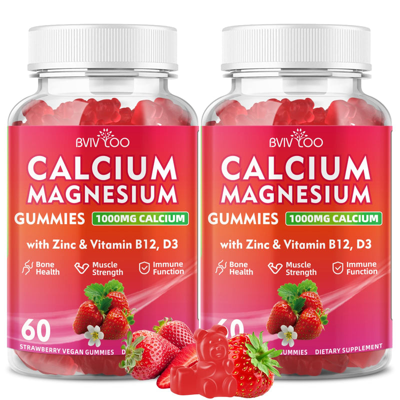 Calcium Gummies 1000mg with Vitamin D3 K2 & B Complex, Potassium, Calcium Magnesium Zinc Gummies for Bone, Muscle, Mood and Immunity - Vegan, Non-GMO, Strawberry Flavor 120 Count 2 Pack (120 Count)