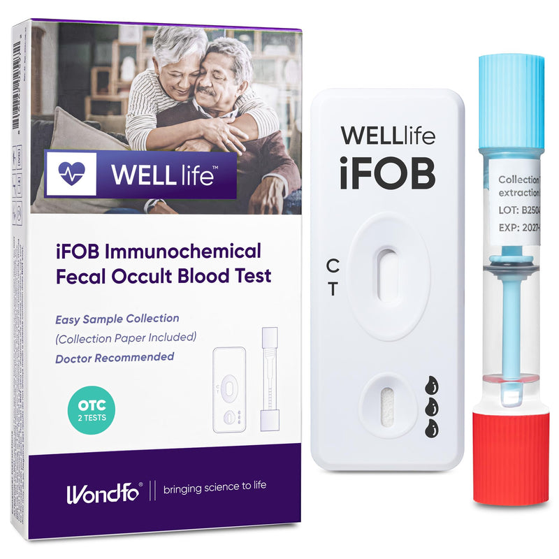 WELLlife iFOB Immunochemical Fecal Occult Blood Test, Colorectal Cancer Screening Test 2 Tests FOB Test for Home Result in 10 Minutes Occult Blood Stool Test 2T