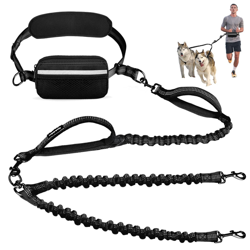 Uppetly Hands Free Double Dog Leash with Pouch, Dual Leash for 2 Dogs with Reflective Padded Handles, Durable Bungee and Lumbar Waist Belt for Walking, Jogging and Running (Medium/Large, 25-120 lbs) Black Medium/Large - BeesActive Australia