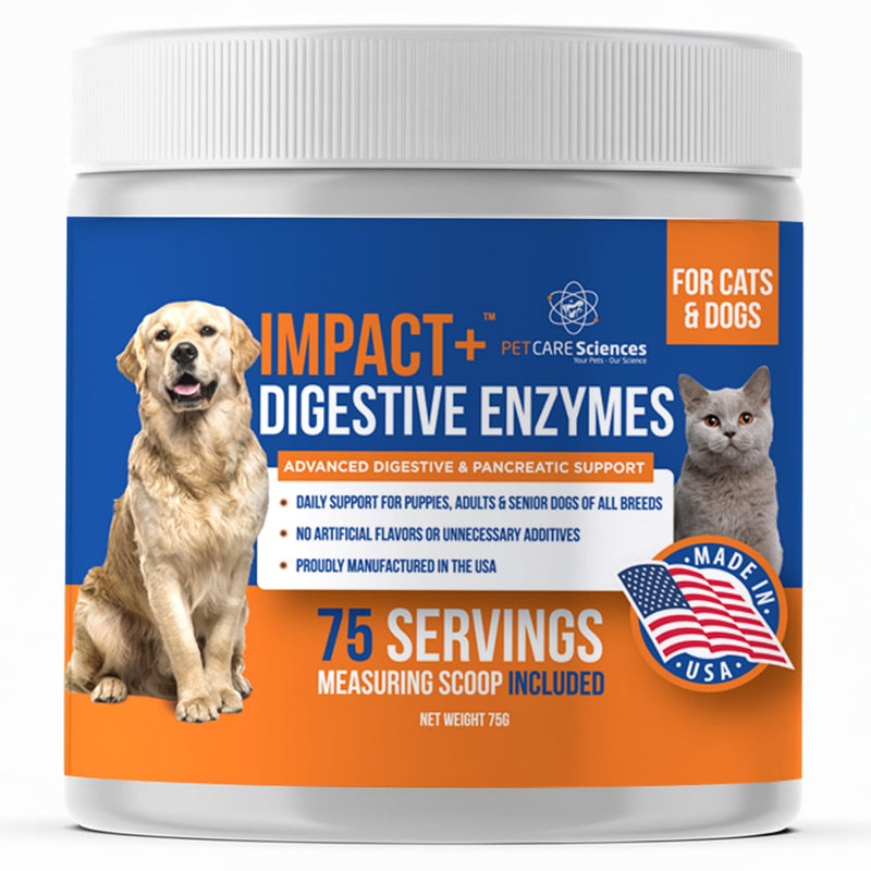 Pancreatic Digestive Enzymes for Dogs and Cats - Pre and Probiotics for Dogs - nzymes for Dogs and Cat - Suitable for Digestion, Diarrhea Issues - Made in USA by PCS (Powder, 75 Servings) Digestive Enzymes Powder