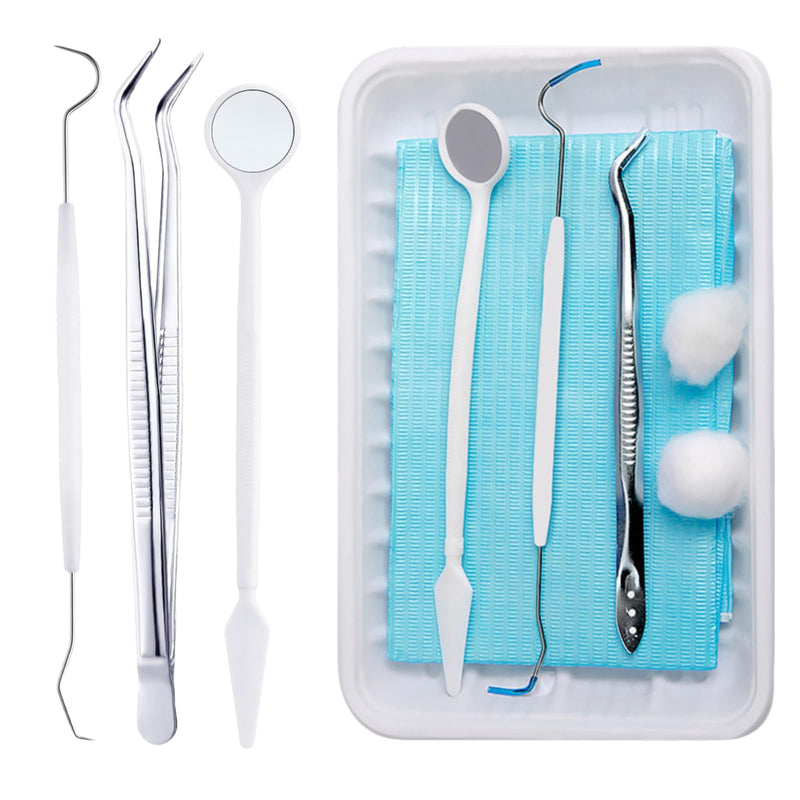 20 Sets Disposable Dental Tools for Teeth Inspection, 5 Pcs Sterile Packaging Teeth Cleaning Tools, Dental Mirror Explorer Probe Plier Family Oral Care Tool